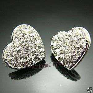 18k Gold Gp Swarovski crystal heart earrings studs E217  