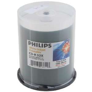  Philips CD R 52X White Inkjet Hub Printable CDR Blank Media 