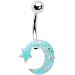  Shimmering Blue Crescent Moon and Star Belly Ring Jewelry