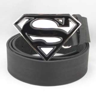 Black With White SUPERMAN SUPERHERO LOGO Men Metal Belt Buckle Leather 