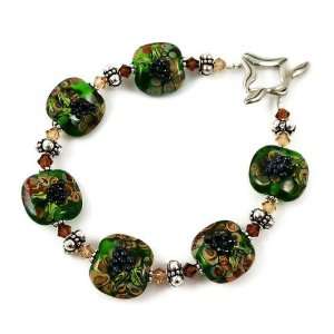   , Lampwork Glass and Crystal Bracelet Wine Country Amber Jewelry