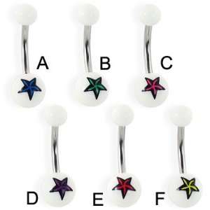  Nautical star logo belly ring, green Jewelry