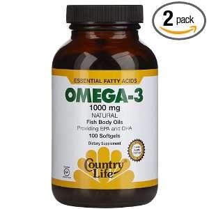  Country Life Omega 3 Fish Oil 1000 Mg, 100 Softgel (Pack 