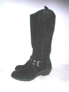 BARE TRAPS *SAVANA* TALL BLACK SUEDE BUCKLED RIDING BOOTS 8 M  