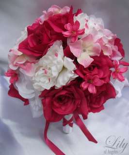 with a light pink hydrangea and fuchsia bow and tails