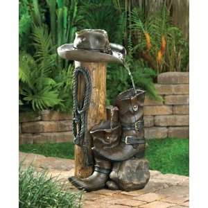  Wild Western Rustic Cowboy Hat Boot Water Fountain
