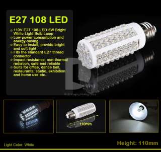 5W Pure Bright 108 LEDs Corn Light Bulb E27 White 110V Energy Saving 