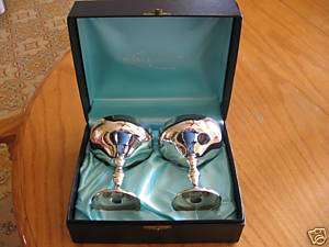 BURKE & WALLACE Boxed Pair of Silver Champagne Goblets  