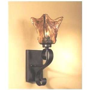  PAIR OF TUSCANY BRONZE & AMBER ART GLASS WALL SCONCES 