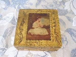 Vintage Italian Gold Gilt Gesso Tole Toleware Little Girl Wood Dresser 