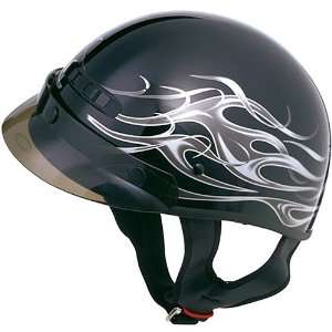 GMAX GM35 Half Dressed Adult Touring Motorcycle Helmet   Silver Flame 