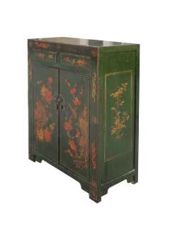 Chinese Green Flower Birds Side Table Cabinet ss870  