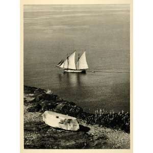  1937 Cape Sounion View Sailing Boat Greece Photogravure 