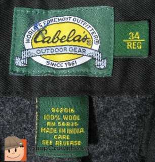 Mens CABELAS Gray Heavy Wool HUNTING Pants 34 x 29 Outdoor Cargo 