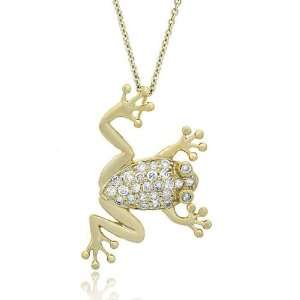  Icz Stonez 18k Gold over Sterling Silver CZ Frog Slide 