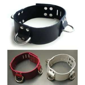  3 D Ring Locking Leather Collar, White, Large Health 