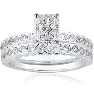   Radiant Cut Diamond Bezel Wedding Rings Set SI1 Fascinating Diamonds