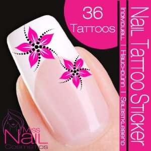  Nail Tattoo Sticker Flower / Blossom   black / pink 