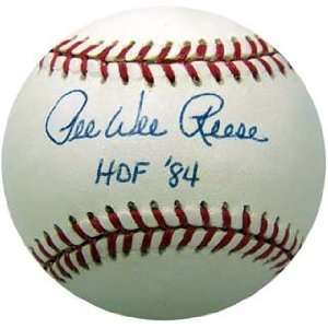 Pee Wee Reese Signed Baseball   with HOF 84 Inscription  
