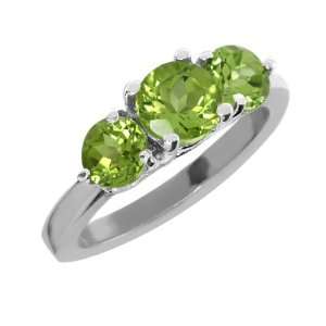  2.10 Ct 3 Stone Round Green Peridot .925 Sterling Silver Ring 