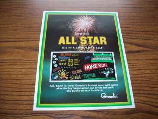 GREMLIN ALL STAR ARCADE WALL GAME FLYER BROCHURE 1970s  