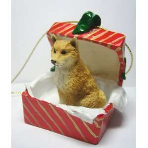  Shiba Inu Dog Figurine   Holiday Red and Gold Gift Box 