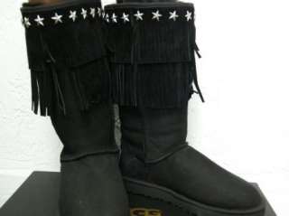 JIMMY CHOO UGG BLACK FRING boots suede STAR STUDS  