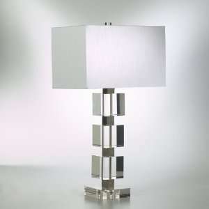 Clear Cube 1 Light 28 Clear Crystal Table Lamp with White Satin Shade 