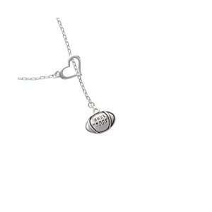  Large Silver Football Heart Lariat Charm Necklace [Jewelry 