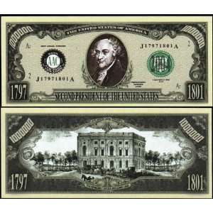  President John Adams $Million Dollar$ Novelty Bill 