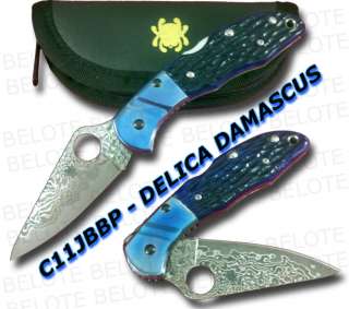 Spyderco Damascus Delica Blue Jigged Bone Lmtd C11JBBP  