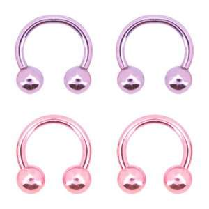 316L Surgical Steel Vacuum Plated Pink Amethyst Neon Horseshoes  18g 5 