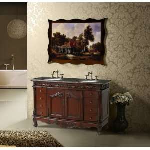  56 Double Sink Bathroom Vanity with Baltic Brown Marble 
