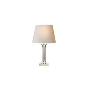 Thomas OBrien Michael Column Lamp in Crystal and Polished Silver with 
