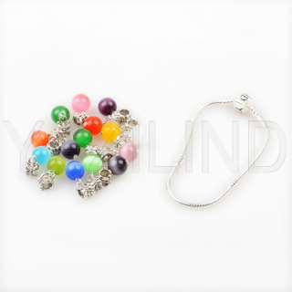   15Colorful Cats Eye Dangle Spacer Bead Snake Chain Bracelet  