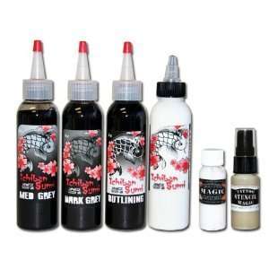  Bundle of 6 Items Tattoo Ink Sumi 4 Oz Greywash Outline Black 