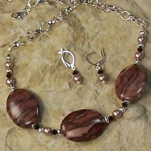  Brown Zebra Stone Necklace & Earrings Set 