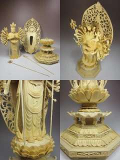 Japanese SENJU KANNON Bosatsu Buddha CEDAR Wood Carving Statue Netsuke 