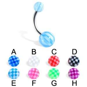   Checker belly button ring with acrylic balls, light blue   E Jewelry