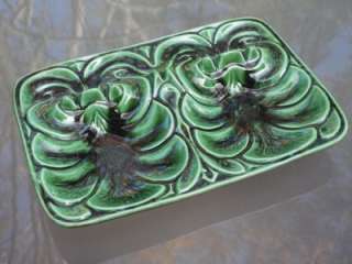 Large Vintage Ceramic Ashtray Hunter Emerald Green Drip Glaze Square 