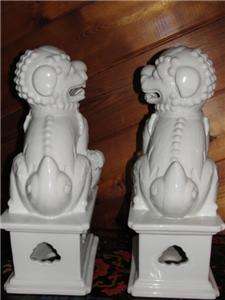   Pair of Blanc de Chine Vintage Porcelain Chinese Foo Dogs 14 In. Tall