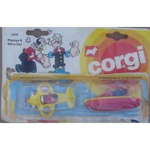 Popeye & Olive Oil Corgi Die Cast Airplane Plastic Boat Complete With 