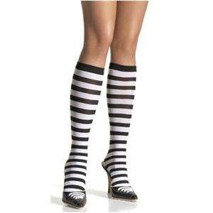  Leg Avenue Black & White Striped Knee High Gothic Punk Emo 