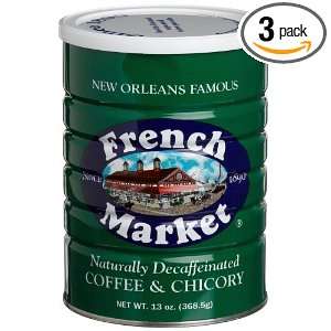 French Market Coffee & Chicory Decaffeinated, 13 Ounce Cans (Pack of 3 