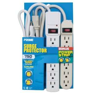   750 Joule Surge Strip with Six Outlet Power Strip, Combo Pack, White