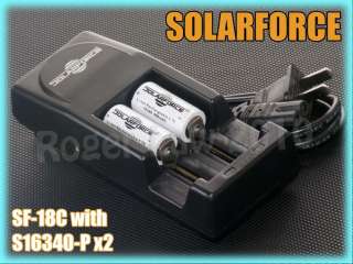 SOLARFORCE SF 18C Charger with 2x S16340 P Rechargeable Batteries 