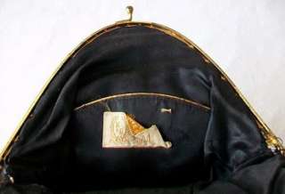 Vintage K & G Charlet Black Fabric Bag Ornate Frame  
