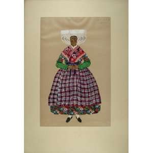  1929 Pochoir Old Woman Costume Dress Ile Oleron France 