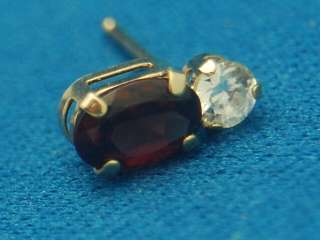 14k Yellow Gold Red Clear Gemstone Earrings  