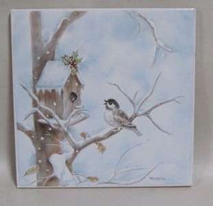 Hand Painted Christmas Snowbird 6 Tile Artist Signed J. Clayton 